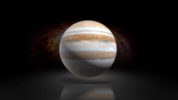 De planeet Jupiter in het zonnestelsel op de achtergrond van de Galaxy-129. — Stockvideo