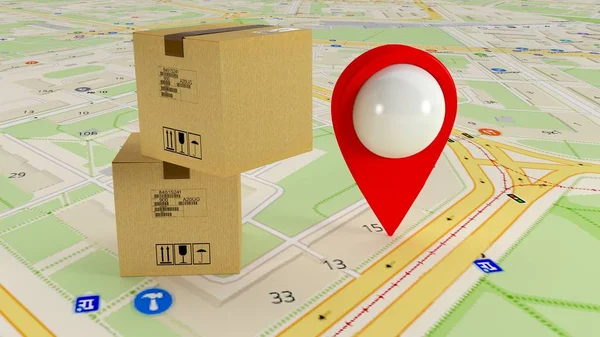 Consegna dei pacchi per indirizzare in tutto il mondo. Spedizioni di localizzazione GPS . — Foto Stock