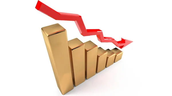 Chart of falling incomes, losses of an enterprise, crisis of incomes. 3D illustration. — Stock Photo, Image