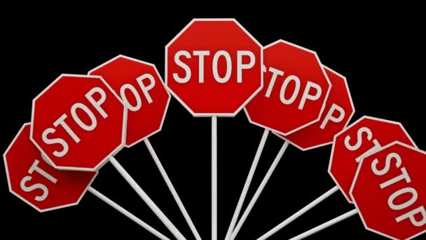 Un gran número de señales de stop. Signos deténganse. Vídeo con canal alfa. 27 — Vídeos de Stock