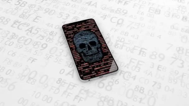 Gevaar, Internet spion, Watch, spion, hacking, hacker. De telefoon is geïnfecteerd met een virus van spyware. De diefstal van de identiteit. 44. — Stockvideo