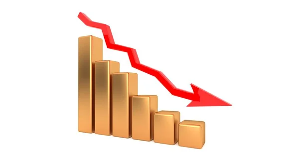Chart of falling incomes, losses of an enterprise, crisis of incomes. 3D illustration — Stock Photo, Image