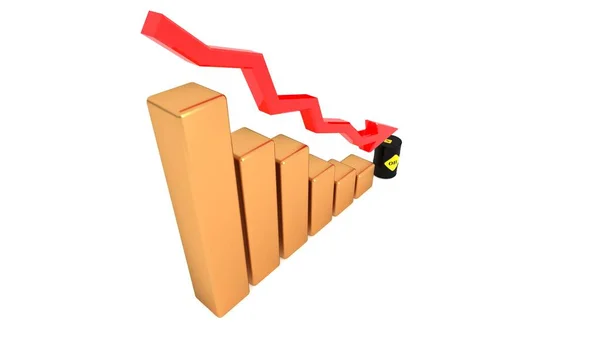 Caída de los precios del petróleo, el petróleo se vuelve más barato. Barril de petróleo. Ilustración 3D . —  Fotos de Stock