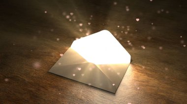 Sevilen bir mektup. Aşk mesajı. 3D çizim.