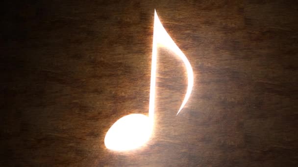 Светящаяся нота на столе. Магия музыки. Обратите внимание на лучи света. 96 — стоковое видео