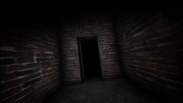 Puerta misteriosa en el pasillo oscuro. Puerta prohibida . — Vídeo de stock