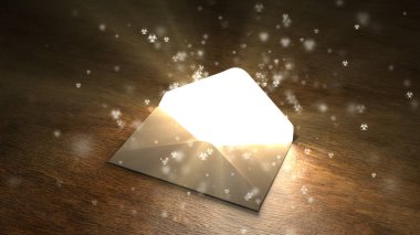 Tehlikeli enfekte mektup. Zarfın içinde biyolojik tehdit var. 3d illüstrasyon.