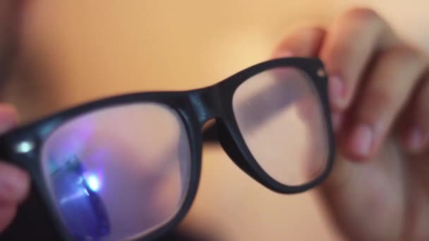 Man Holding Eyeglasses Have Fog — Stock Video