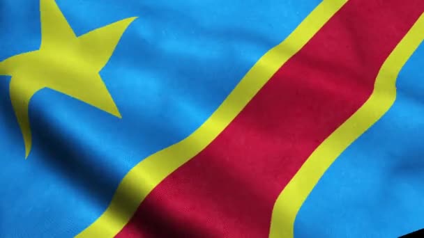Демократическая Республика Конго Флаг Плавной Петли Анимации Размахивания — стоковое видео