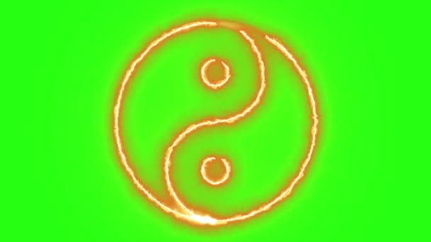 Yin Und Yang Symbol Brennt Flammen Auf Grünem Hintergrund — Stockvideo