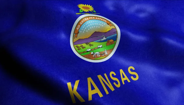 Bundesstaat Kansas Schwenkt Flagge — Stockfoto