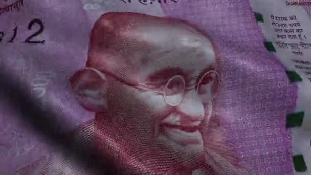 Zerknüllte Zweitausend Rupien Indische Banknote Mahatma Gandhi Porträt — Stockvideo