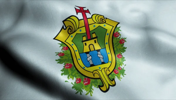 Waving Flaga Veracruz City Zbliżenie Widok — Zdjęcie stockowe
