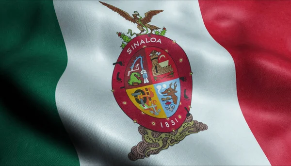 Vlajka Města Sinaloa Země Mexiko Pohled Closeup Prostorové Vykreslování — Stock fotografie