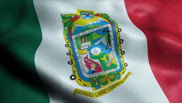 Puebla Stads Flagga Land Mexico Närbild Visa Rendering — Stockfoto