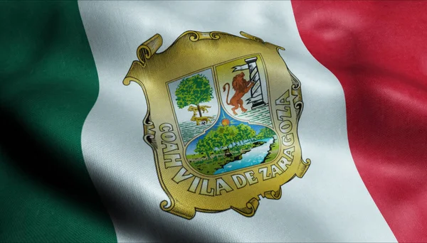 Coahuila City Flag Country Mexico Closeup View Rendering — стоковое фото