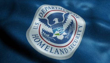 3D Waving Flag of the United State Department of Homeland Security Closeup View clipart