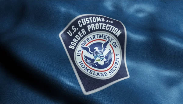 3D Waving Flag of the United State Customs and Border Protection Closeup View