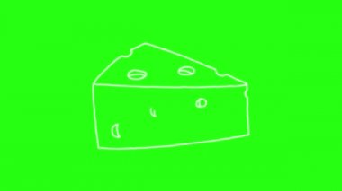 Yeşil Ekranda Peynir Simgesi El Çizimi çizgi Film Animasyon Doodle