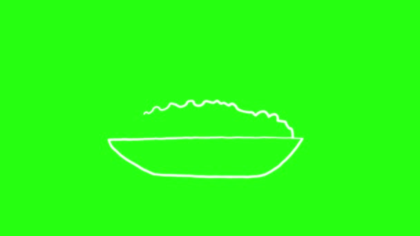 Rice Icon Hand Draw Cartoon Animation Doodle Green Screen — Stock Video