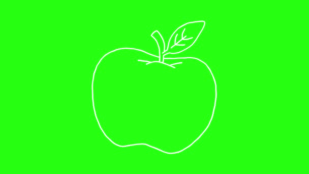 Apple Icon Рука Малювати Мультфільм Анімація Doodle Зеленому Екрані — стокове відео