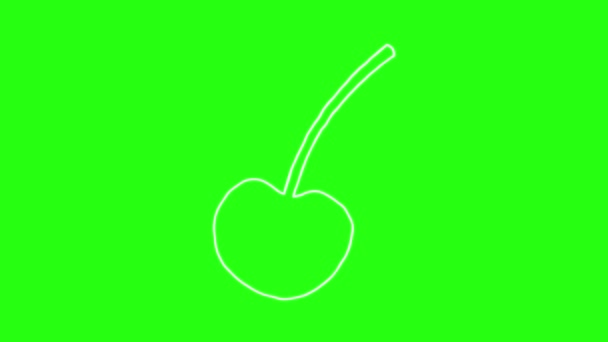 Вишнева Ікона Рука Малювати Мультфільм Анімація Doodle Зеленому Екрані — стокове відео