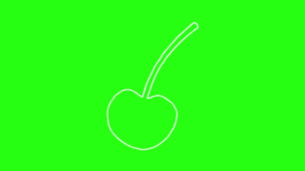 Cherry Icon Hand Tekenen Cartoon Animatie Doodle Groen Scherm — Stockvideo