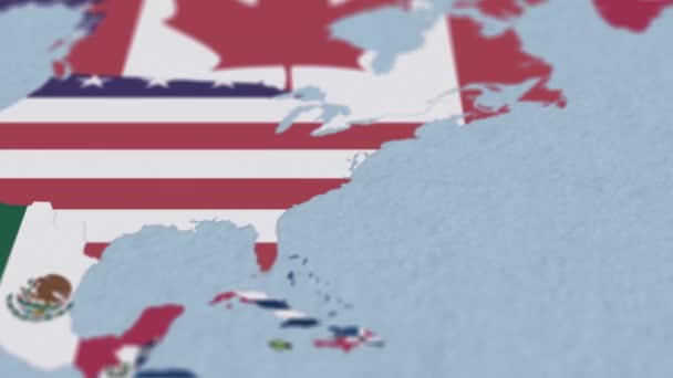 Noord Zuid Amerika Kaart Met Grenzen Vlaggen — Stockvideo