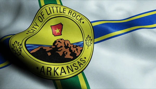 Zwaaiende Vlag Van Little Rock City Close Uitzicht — Stockfoto