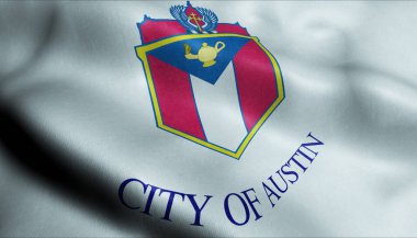 Austin City Closeup Görünümü 3d Dalgalı Bayrak