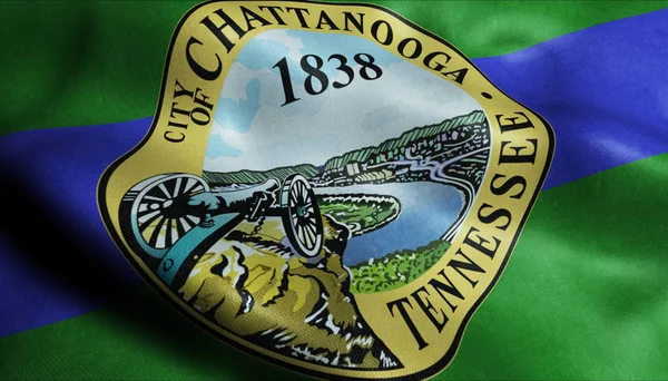 Bandeira Acenação Chattanooga Vista Fecho Cidade — Fotografia de Stock