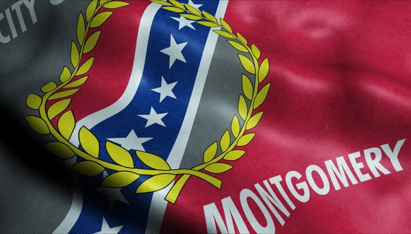 Bandeira Ondulação Montgomery Vista Fecho Cidade — Fotografia de Stock
