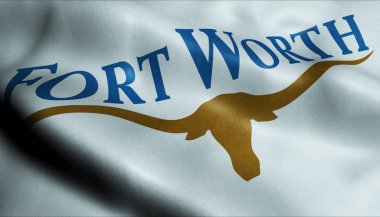Fort Worth City Closeup Görünümü 3d Dalgalı Bayrak