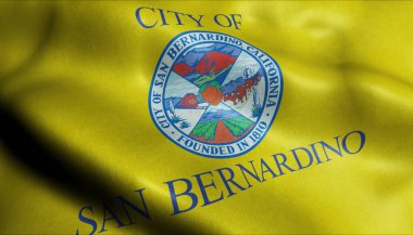 San Bernardino City Closeup Görünümü 3d Dalgalı Bayrak.