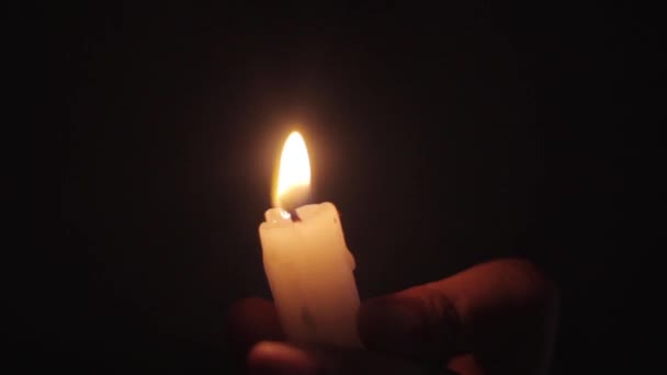 Close Candle Flame Night Darkness — Stock Video