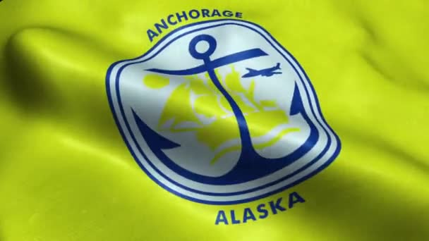 Anchorage Usa Şehri Bayrağı Kusursuz Dalgalanma Canlandırması — Stok video