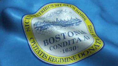 Boston Usa Şehri Bayrağı Kusursuz Döngüsüz Dalgalanma Animasyonu