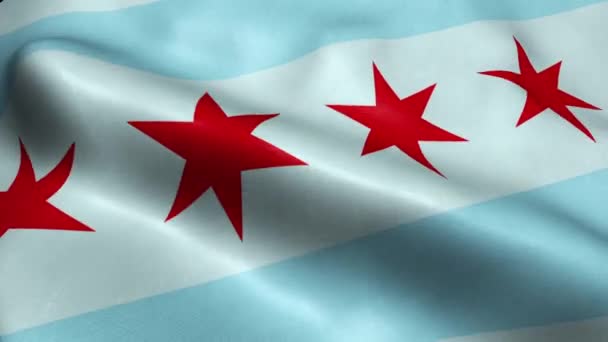 Chicago Usa Şehri Bayrağı Kusursuz Döngüsüz Dalgalanma Animasyonu — Stok video