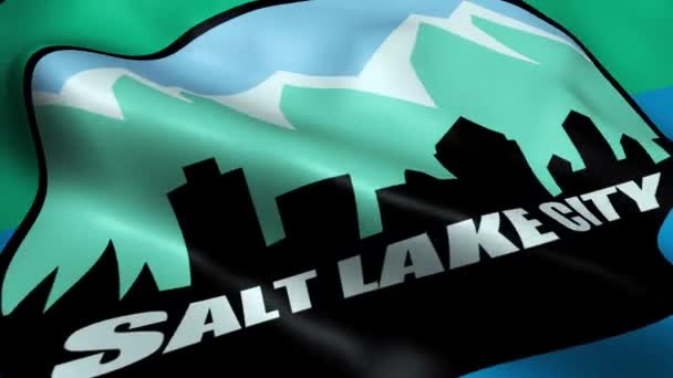Salt Lake City Nin Bayrağı Usa Şehri Kusursuz Döngülü Dalgalanma — Stok video