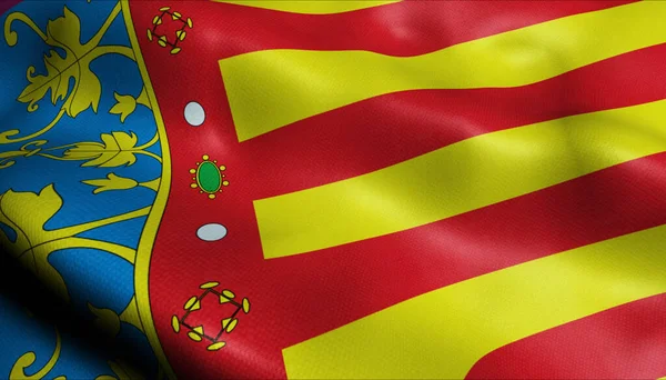 Illusztráció Hullámzó Zászló Valencia Spanyolország Ország — Stock Fotó