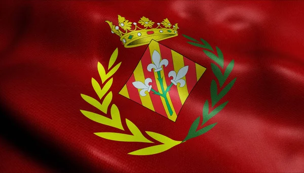 Lleida挥动国旗的3D说明 西班牙国家 — 图库照片