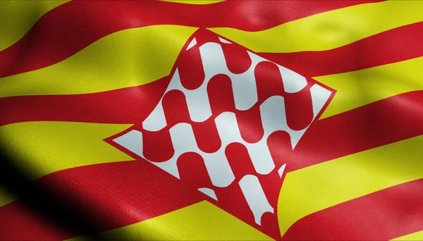 Illustration Waving Province Flag Girona Spain Country — Stock Photo, Image