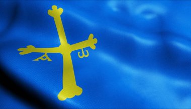 Asturias 'ın (İspanya ülkesinin) sallanan ilçe bayrağının 3D İllüstrasyonu)