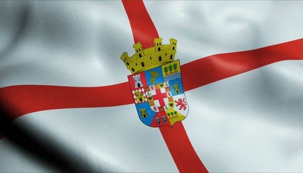Almerya 'nın (İspanya ülkesinin) sallanan bir ilçe bayrağının 3D İllüstrasyonu)