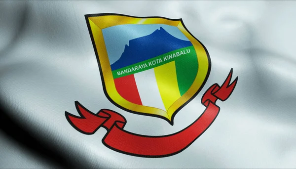 Illustration Viftande Malaysia Stadsfullmäktige Flagga Kota Kinabalu — Stockfoto