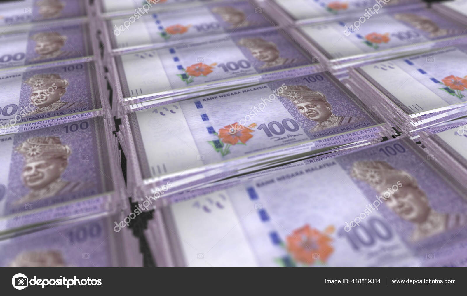 Bunch 100 Malaysia Ringgit Money Banknote — Stock Photo © AhmedZaggoudi  #418839314