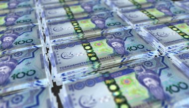 100 Türkmenistan Manat Para Banknotundan 3D Bunch