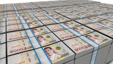 3D Büyük yığın 1000 Tayland Baht Banknotu