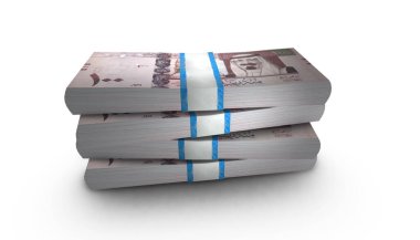 100 Suudi Arabistan Riyal Parasının 3D Yığını