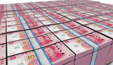 3D Büyük Çin Yuan Banknotu Yığını